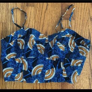 Forever 21 Blue Yellow Black Pattern Bralette Top Women’s Size Medium NEW W TAGS
